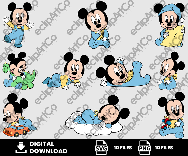 10 Clipart - Baby Mickey Png, Baby Mickey Svg, Mickey Baby Shower Png