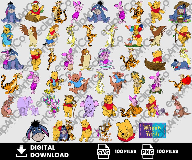 100 Clipart - Winnie The Pooh Svg, Winnie The Pooh Png, Piglet Svg, Tiger Svg, Eeyore Svg - Image 2