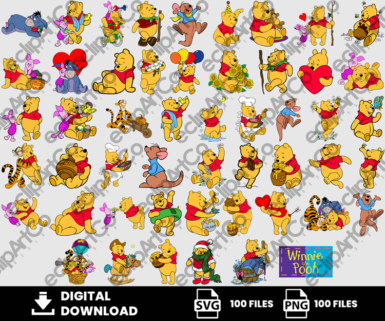 100 Clipart - Winnie The Pooh Svg, Winnie The Pooh Png, Piglet Svg, Tiger Svg, Eeyore Svg