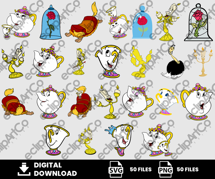 50 Clipart - Beauty and the Beast, Beauty Svg, The Beast Svg, Rose Svg, Princess Svg - Image 2