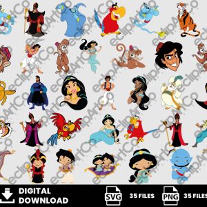 35 Clipart - Aladdin Svg, Aladdin Png, Jasmine Svg, Jasmine Png, Princess Svg