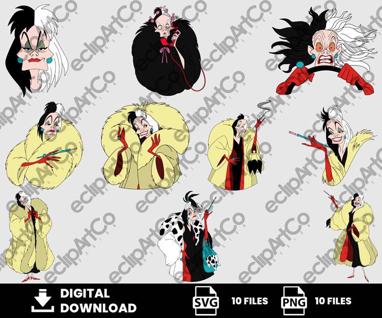 10 Clipart - Cruella de Vill Svg, Cruella de Vill Png, Villains Svg
