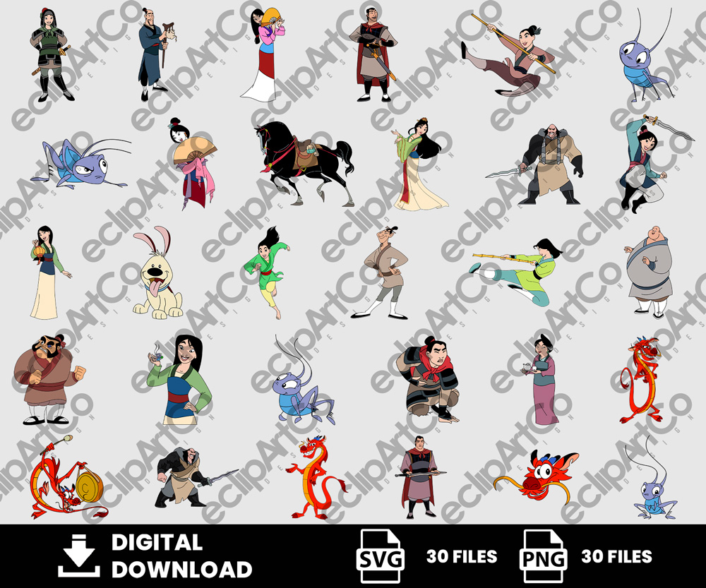 30 Clipart - Mulan Svg, Mulan Png, Mushu Svg, Princess Svg
