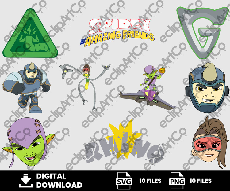 10 Clipart - Spidey and his Amazing Friends Svg, Spidey and his Amazing Friends Png, SpiderMan Svg, Villains Svg
