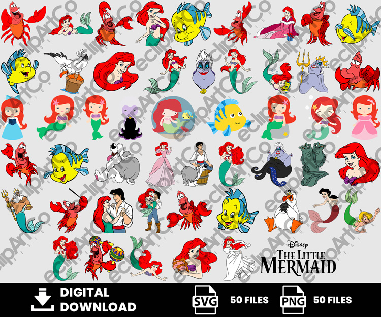50 Clipart - The Little Mermaid Svg, Ariel Svg, Mermaid Svg, Ursula Svg, Princess Svg