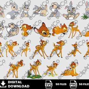 50 Clipart - Bambi Svg, Bambi Png, Faline Svg, Flower Svg, Thumper Svg
