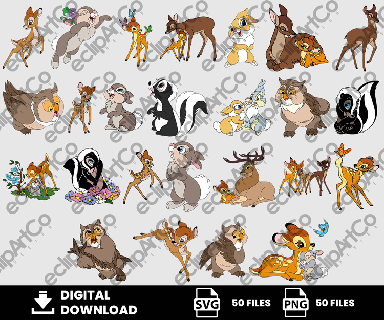 50 Clipart - Bambi Svg, Bambi Png, Faline Svg, Flower Svg, Thumper Svg - Image 2