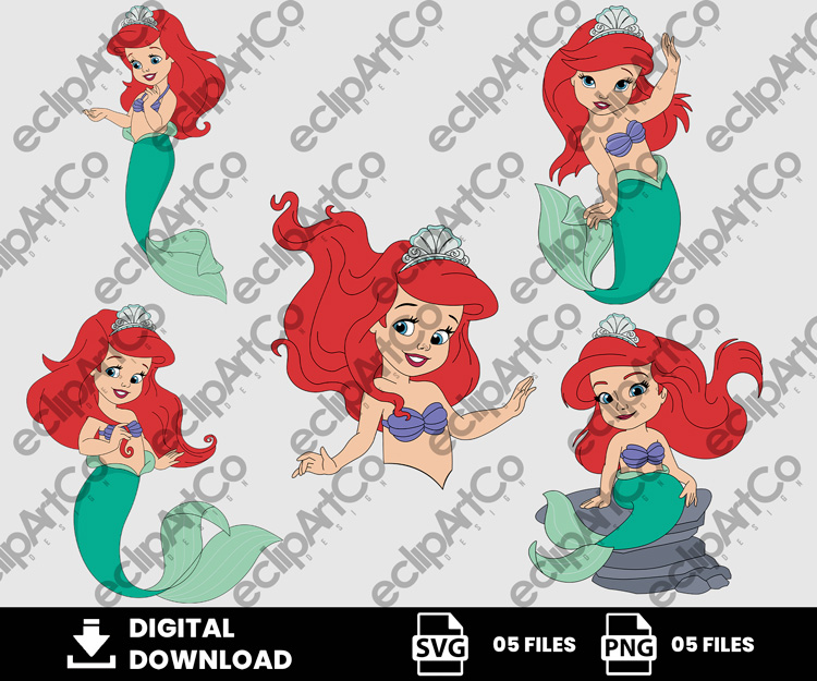 05 Clipart - Baby Shower Svg, Baby Princess Png, Baby Ariel Png, Baby Little Mermaid Png, Little Mermaid Png