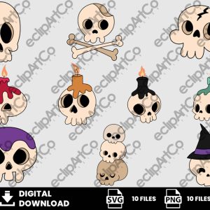 10 Clipart - Halloween Svg, Cranium Svg, Skulls Svg