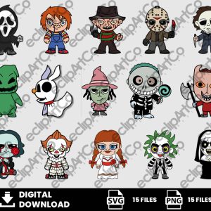 15 Clipart - Halloween Png,  Horror Villains Png, Halloween Chibi Svg, Halloween Chibi Png