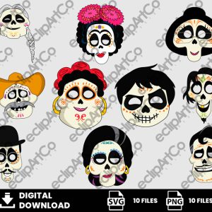 10 Clipart - Coco Masks Png, Coco Svg, Coco Png, Halloween Svg, Land of the Dead