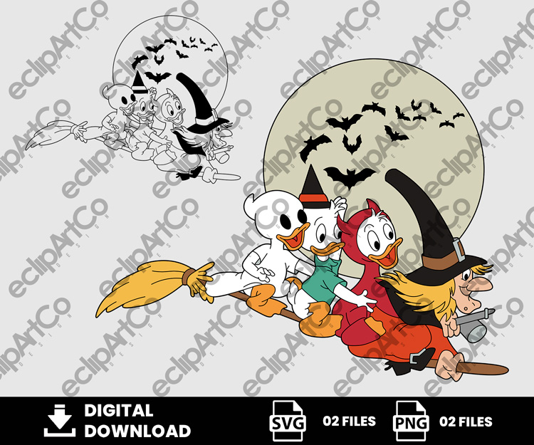 02 Clipart - Huey, Dewey, and Louie Halloween, Halloween Svg, Halloween Png