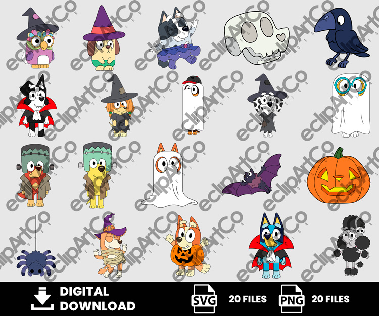 20 Clipart - Halloween Bluey Png, Halloween Bluey Svg, Bluey Svg, Bluey Png