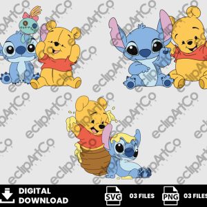 03 Clipart - Winnie and Stitch Baby Png, Winnie Png, Stitch Png, Baby Png
