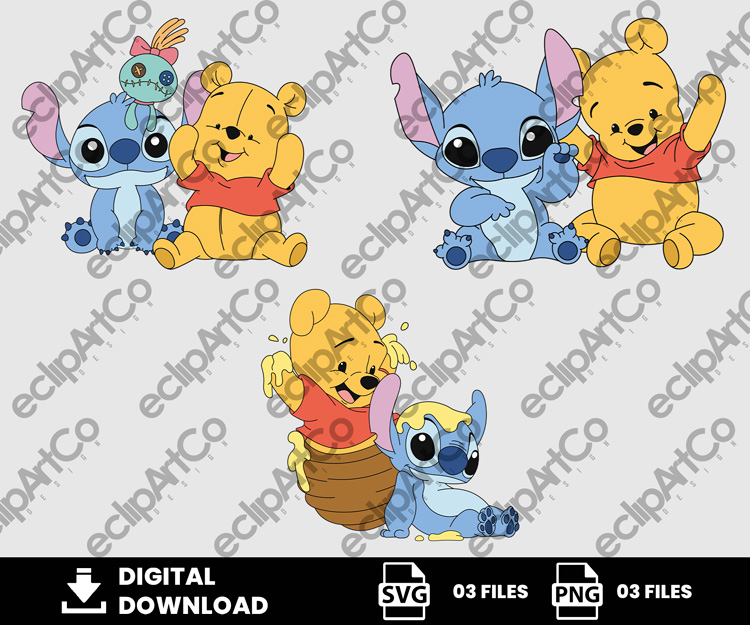03 Clipart - Winnie and Stitch Baby Png, Winnie Png, Stitch Png, Baby Png