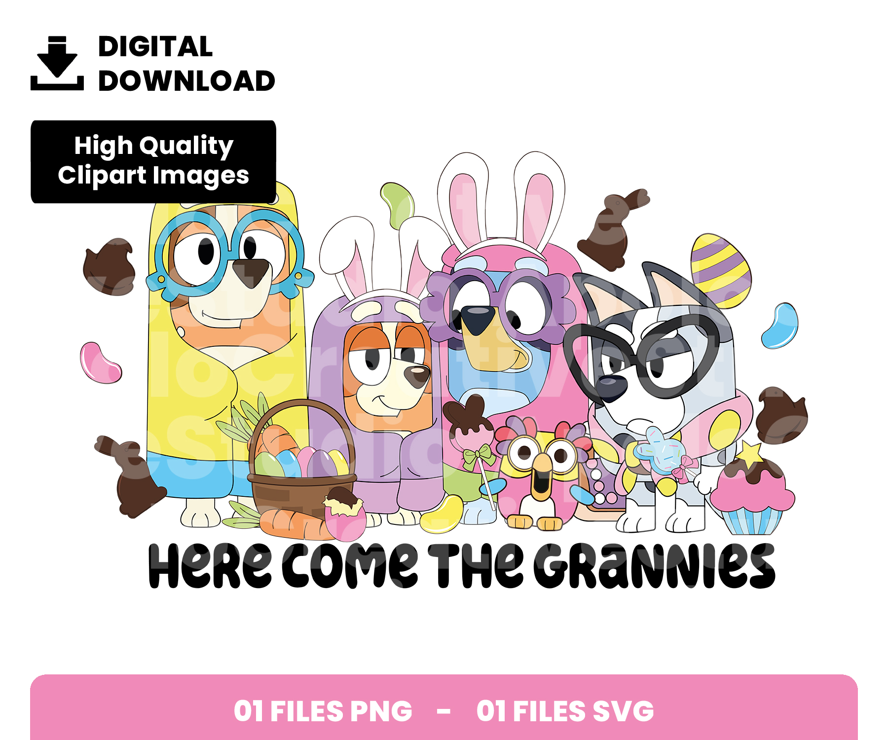 01 Clipart - Bluey - Here Come The Grannies Easter