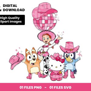 01 Clipart - Bluey, Bingo, Jesse, Hello Kitty Pink Cowgirls
