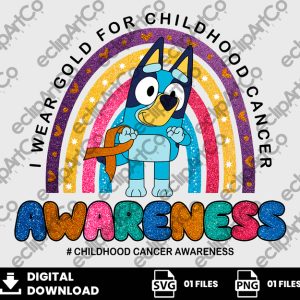 01 Clipart - I Wear Gold For Childhood Cancer Awareness, Bluey