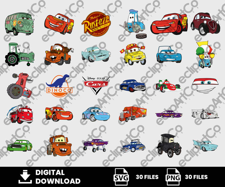 30 Clipart - Cars Svg, Cars Png, Lightning McQueen Png, Sally Png