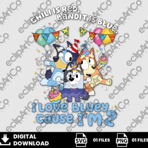 01 Clipart - I love  Bluey Cause I'm 2