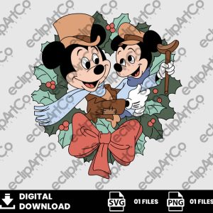 01 Clipart - Mickey and Son Cratchit Wreath Png, Christmas Carol Png