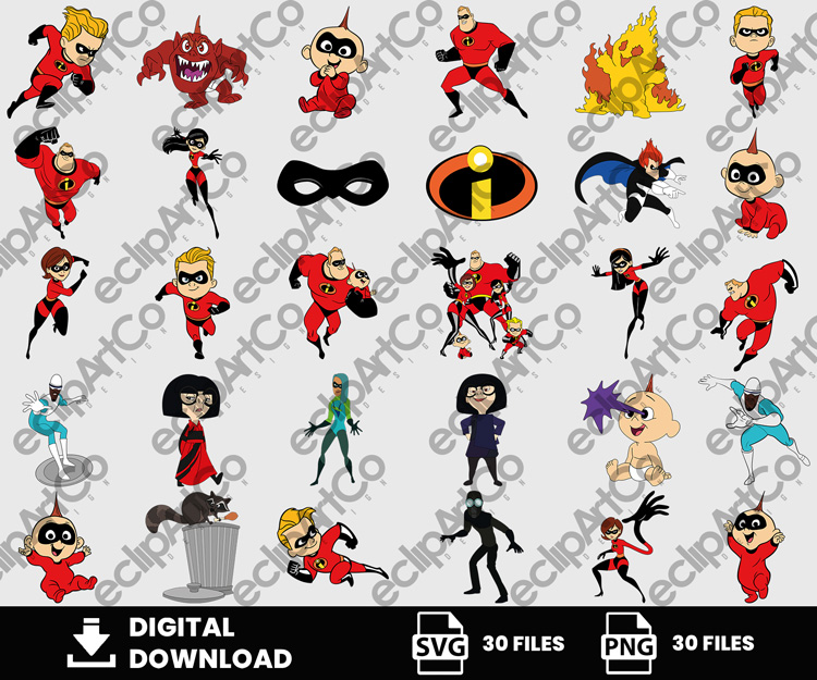 30 Clipart - The incredibles Png, The Incredibles Svg, Jack Jack Baby Svg, Super Heroes Png