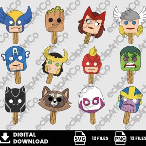 12 Clipart - Marvel Superpower Pops Svg, Avengers Svg, Spider Gwen, Superhero Svg, Villains Svg