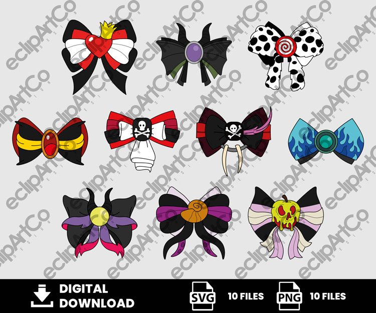 10 Clipart - Disney Villains Bows Svg, Villains Svg, Princess Svg, Bows Svg, Movies Svg