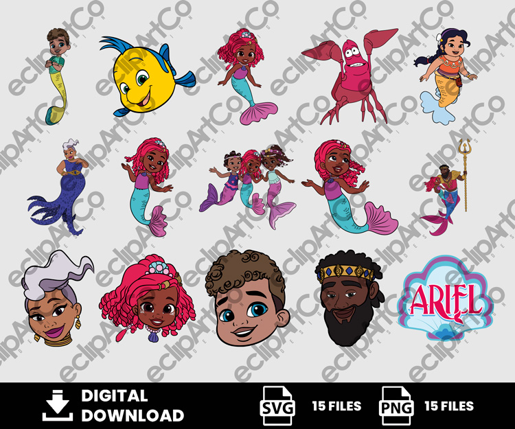 15 Clipart - Ariel Svg, Ariel Afro Svg, Little Mermaid Svg