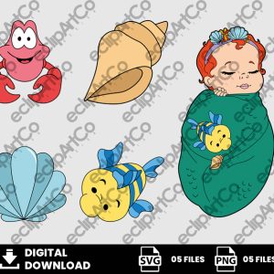 05 Clipart - Little Mermaid Baby Svg, Little Mermaid Baby Png, Baby Shower Svg