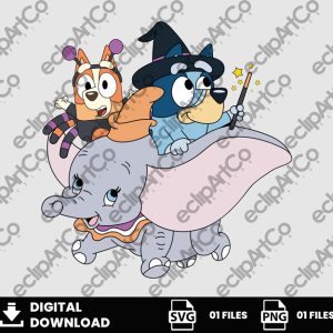 01 Clipart - Bluey and Bingo + Dumbo Halloween
