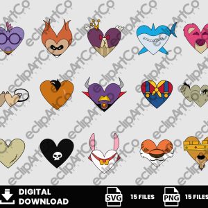 15 Clipart - Villains Valentines Day Svg, Villains Hearts Png, Villains Svg, Villains Png, Valentines Day Png, Villains Valentines Day Svg, Movie Disney Png