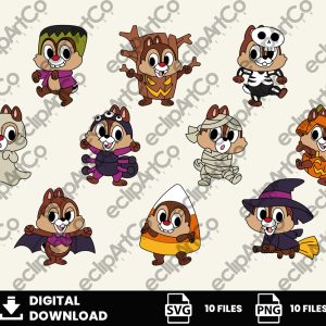 10 Clipart - Halloween Svg, Halloween Png, Chip n Dale Trick or Chipmunk, Chip n Dale Png, SVG, PNG, Clipart, Cut Files, Digital Download