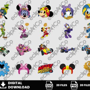 20 Clipart - Mickey and the Roadster Racers Svg, Mickey and Friends Png, Car race Png, Adorable Designs Cricut, Silhouette, Digital Download